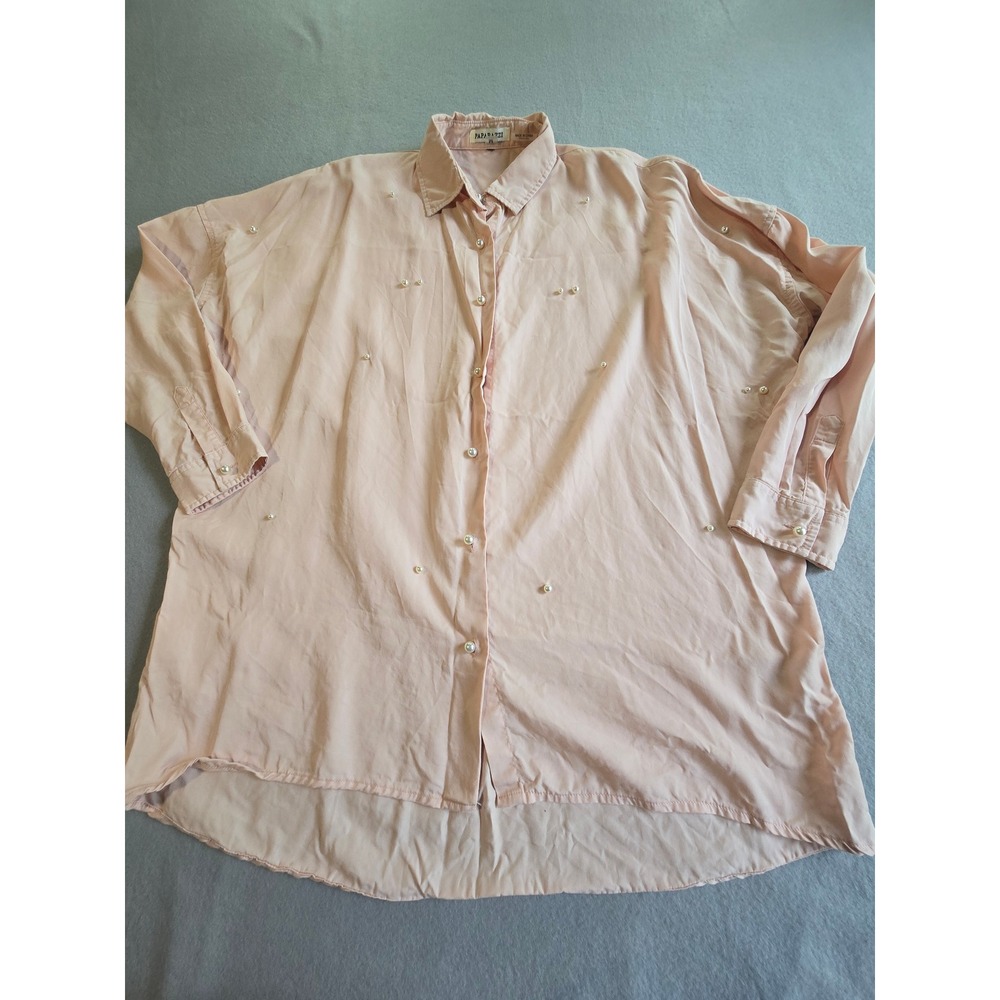 Paparazzi Button Down Shirt Womens M Pink Pearl Embellished Lyocell Blouse